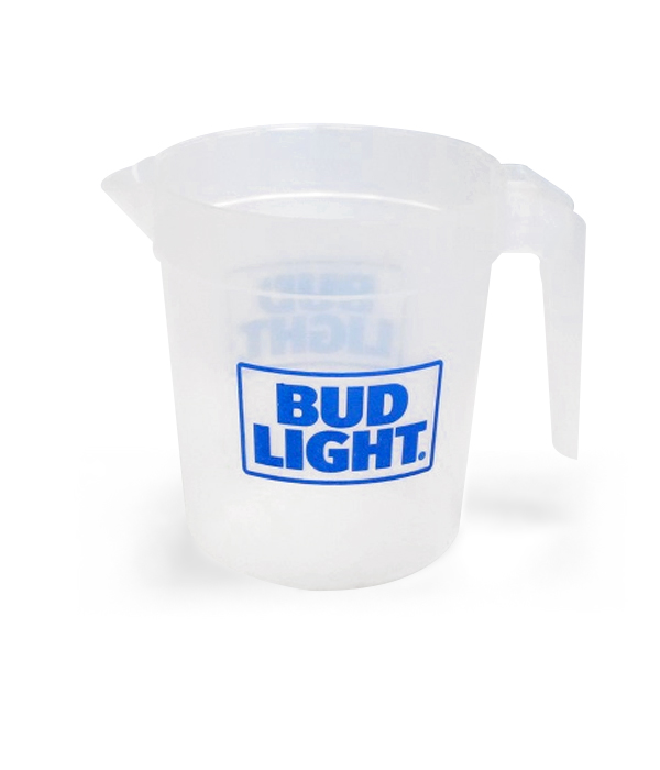 Red Budweiser Logo Blue Bud Light Logo Plastic Beer Pitcher 48 ounces~UNUSED 