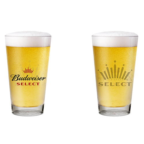 Pint Beer Glass Budweiser clear bowtie logo embossed 