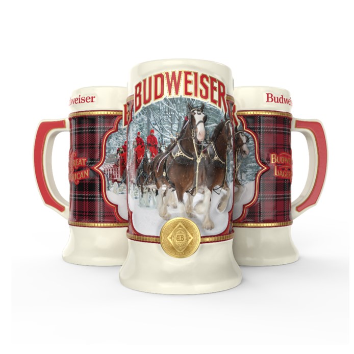 Budweiser Bud Beer Stein 2014 Clydesdales Holiday Christmas  NIB  Anheuser Busch 