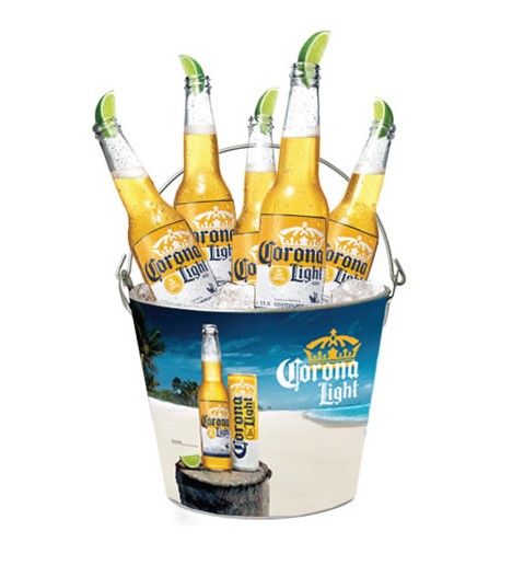 Corona Logo Metal Beer Bucket NEW with built in Bottle Opener 